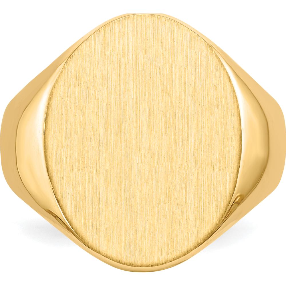 14K Yellow Gold Men's Signet Ring with Satin Finish and Engravable Closed Back - 16.0x20.5mm by 0