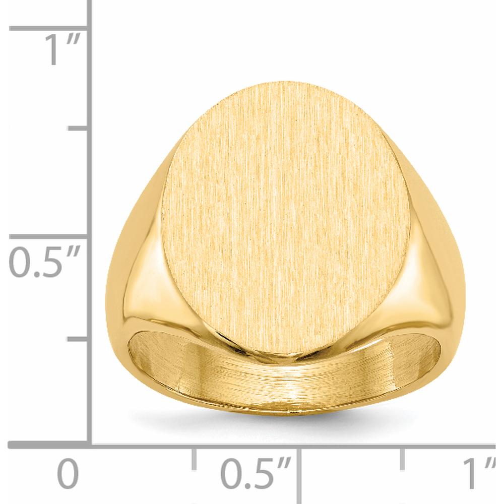 14K Yellow Gold Men's Signet Ring with Satin Finish and Engravable Closed Back - 16.0x20.5mm by 0