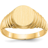14K Yellow Gold Men's Signet Ring with Satin Finish and Engravable Top - 10.5x9.5mm by 0
