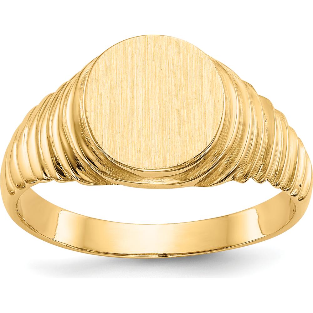 14K Yellow Gold Men's Signet Ring with Satin Finish and Engravable Top - 10.5x9.5mm by 0