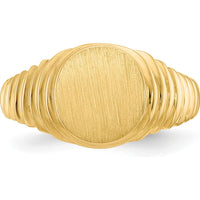 14K Yellow Gold Men's Signet Ring with Satin Finish and Engravable Top - 10.5x9.5mm by 0