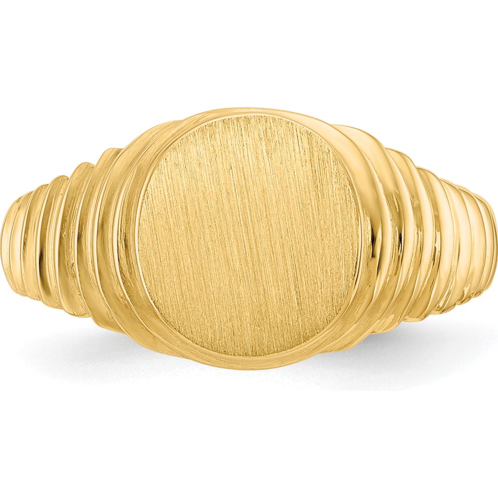 14K Yellow Gold Men's Signet Ring with Satin Finish and Engravable Top - 10.5x9.5mm by 0