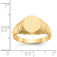 14K Yellow Gold Men's Signet Ring with Satin Finish and Engravable Top - 10.5x9.5mm by 0