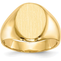 14K Yellow Gold Men's Signet Ring with Satin Finish and Engravable Top - 15mm x 11mm by 0