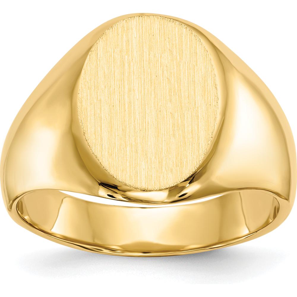 14K Yellow Gold Men's Signet Ring with Satin Finish and Engravable Top - 15mm x 11mm by 0