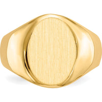 14K Yellow Gold Men's Signet Ring with Satin Finish and Engravable Top - 15mm x 11mm by 0