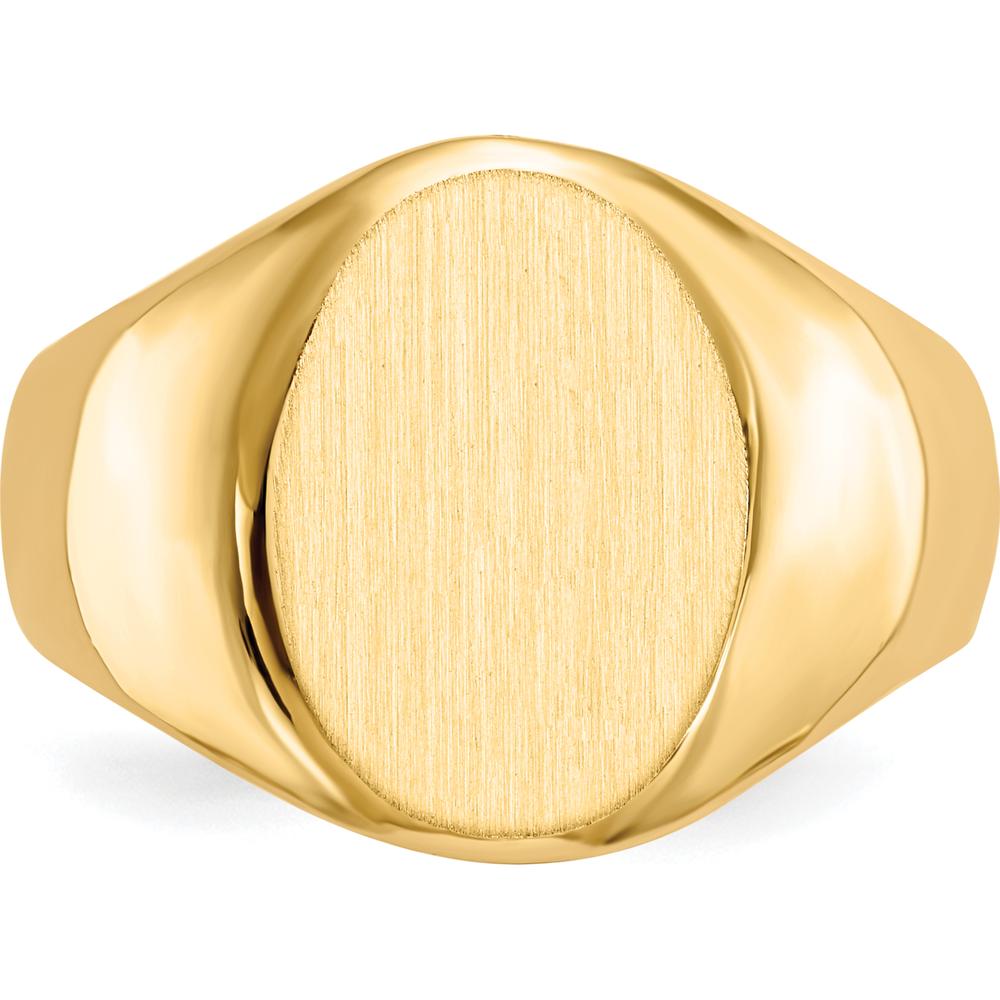 14K Yellow Gold Men's Signet Ring with Satin Finish and Engravable Top - 15mm x 11mm by 0