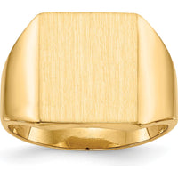 14K Yellow Gold Men's Signet Ring with Satin Finish and Polished Band - 13.5mm x 15.0mm by 0