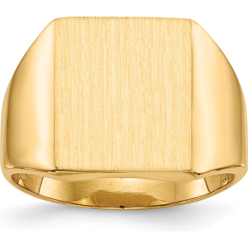 14K Yellow Gold Men's Signet Ring with Satin Finish and Polished Band - 13.5mm x 15.0mm by 0