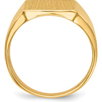 14K Yellow Gold Men's Signet Ring with Satin Finish and Polished Band - 13.5mm x 15.0mm by 0