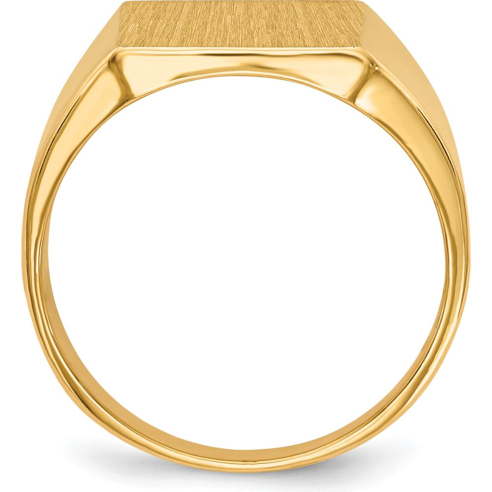 14K Yellow Gold Men's Signet Ring with Satin Finish and Polished Band - 13.5mm x 15.0mm by 0