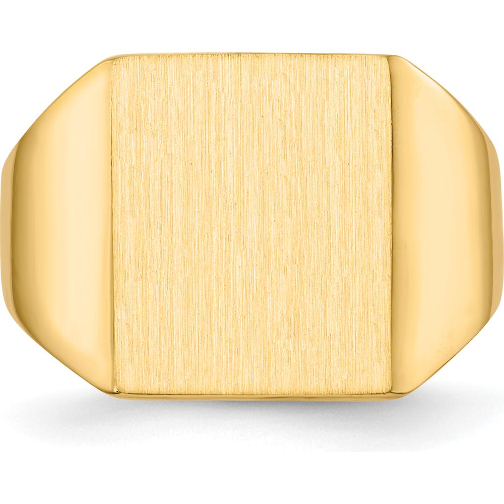 14K Yellow Gold Men's Signet Ring with Satin Finish and Polished Band - 13.5mm x 15.0mm by 0