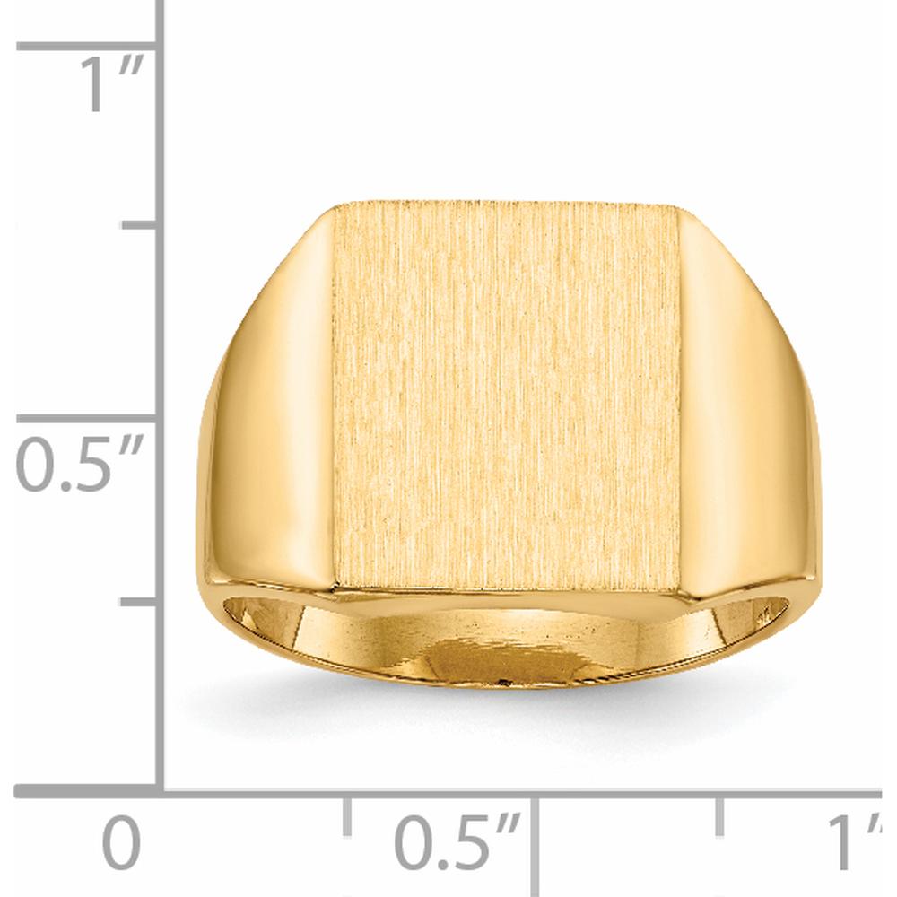 14K Yellow Gold Men's Signet Ring with Satin Finish and Polished Band - 13.5mm x 15.0mm by 0