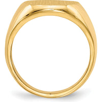 14K Yellow Gold Men's Signet Ring with Satin Finish and Polished Detail - Engravable and Customizable by 0