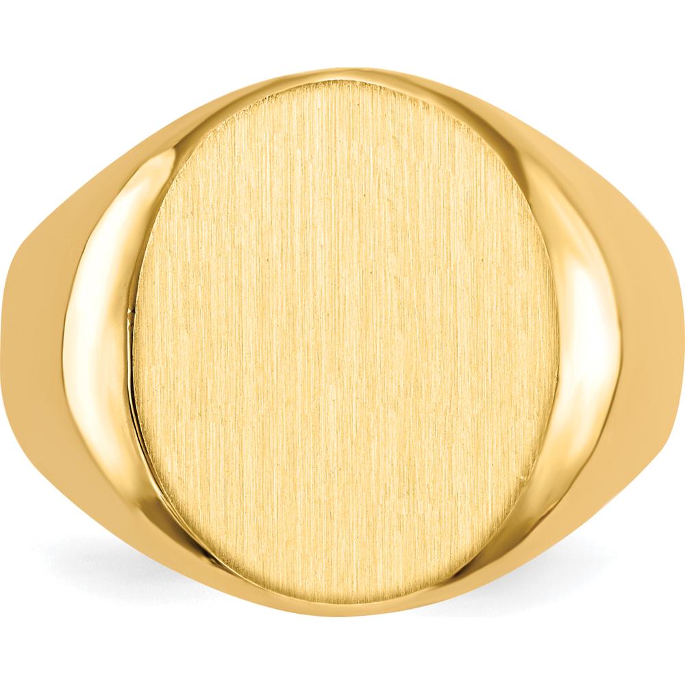 14K Yellow Gold Men's Signet Ring with Satin Finish and Polished Detail - Engravable and Customizable by 0