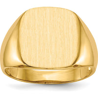 14K Yellow Gold Men's Signet Ring with Satin Finish and Polished Detailing - 13.5x15.0mm Top by 0