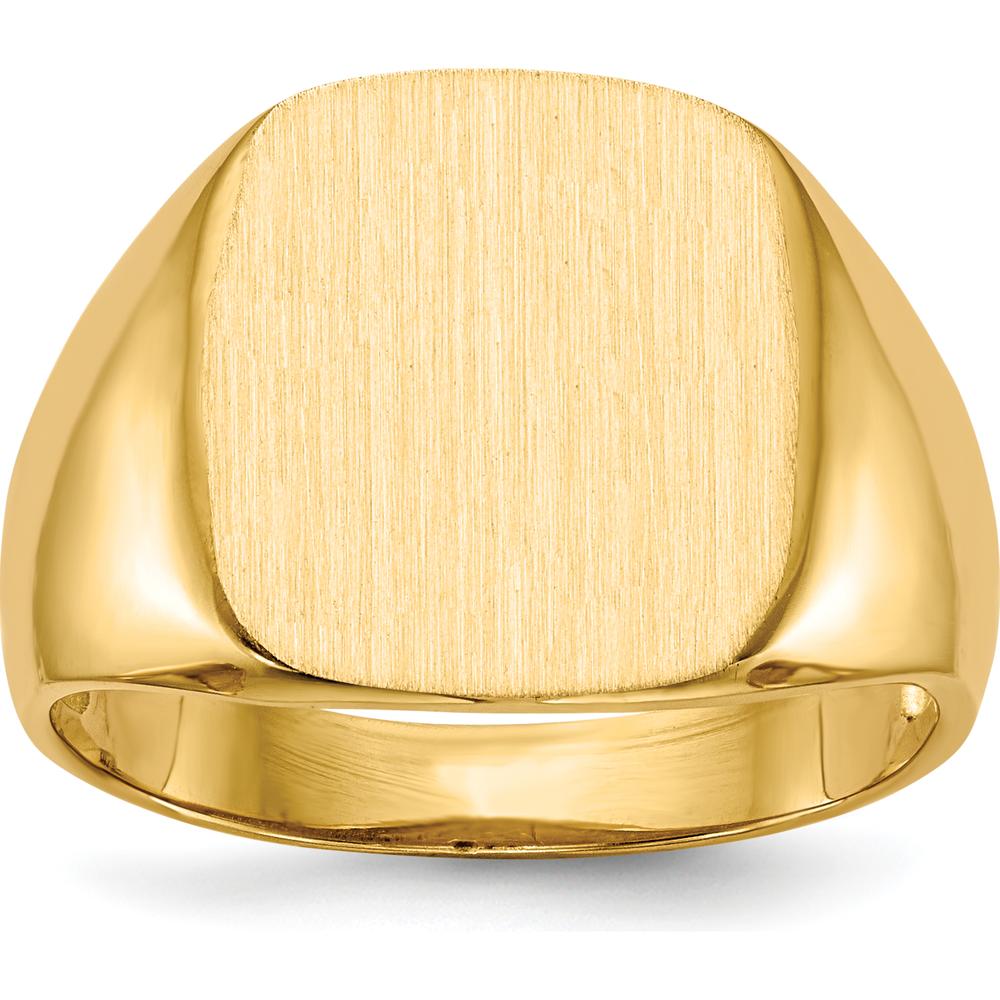 14K Yellow Gold Men's Signet Ring with Satin Finish and Polished Detailing - 13.5x15.0mm Top by 0