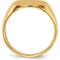 14K Yellow Gold Men's Signet Ring with Satin Finish and Polished Detailing - 13.5x15.0mm Top by 0