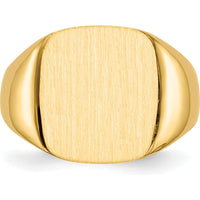 14K Yellow Gold Men's Signet Ring with Satin Finish and Polished Detailing - 13.5x15.0mm Top by 0