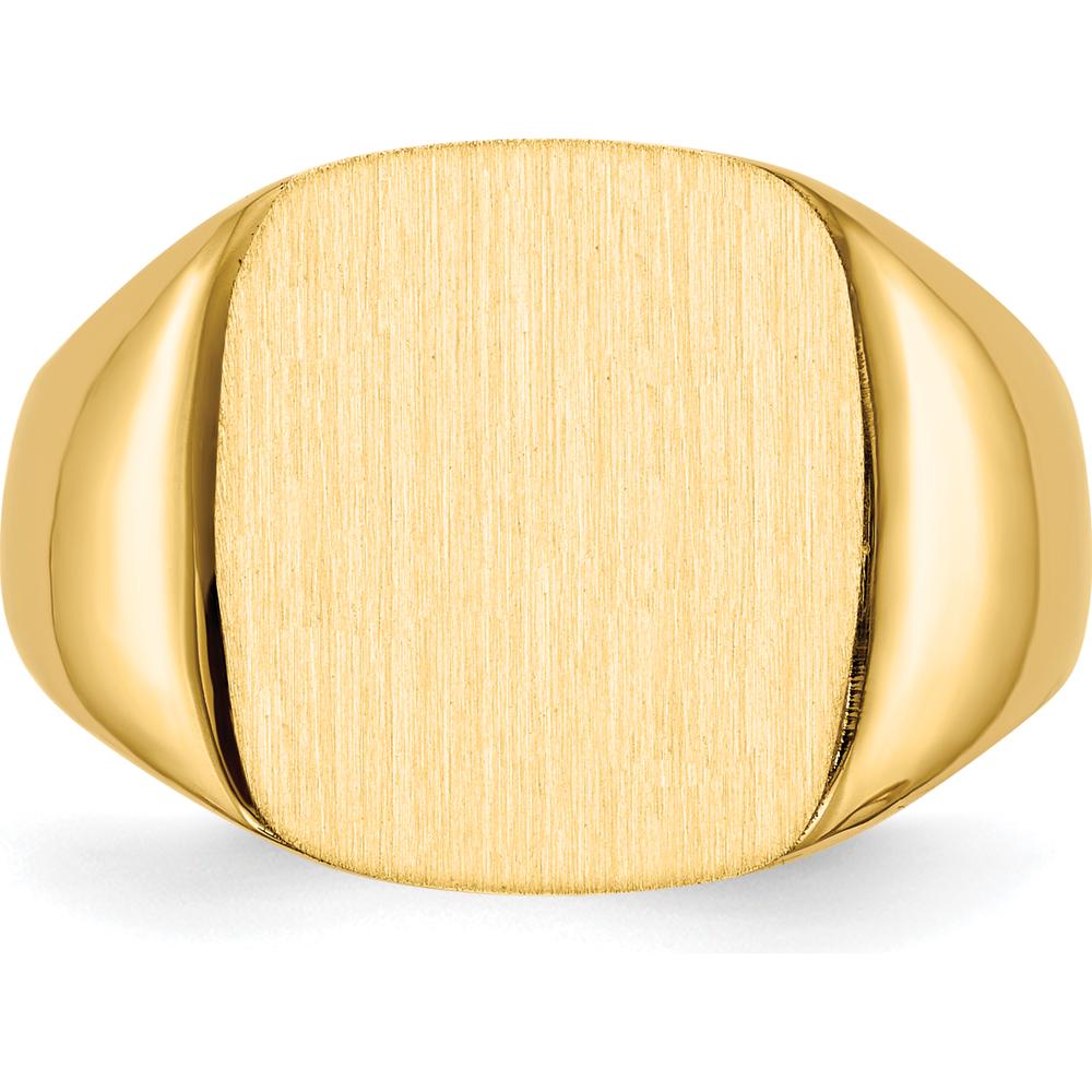 14K Yellow Gold Men's Signet Ring with Satin Finish and Polished Detailing - 13.5x15.0mm Top by 0