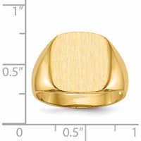 14K Yellow Gold Men's Signet Ring with Satin Finish and Polished Detailing - 13.5x15.0mm Top by 0