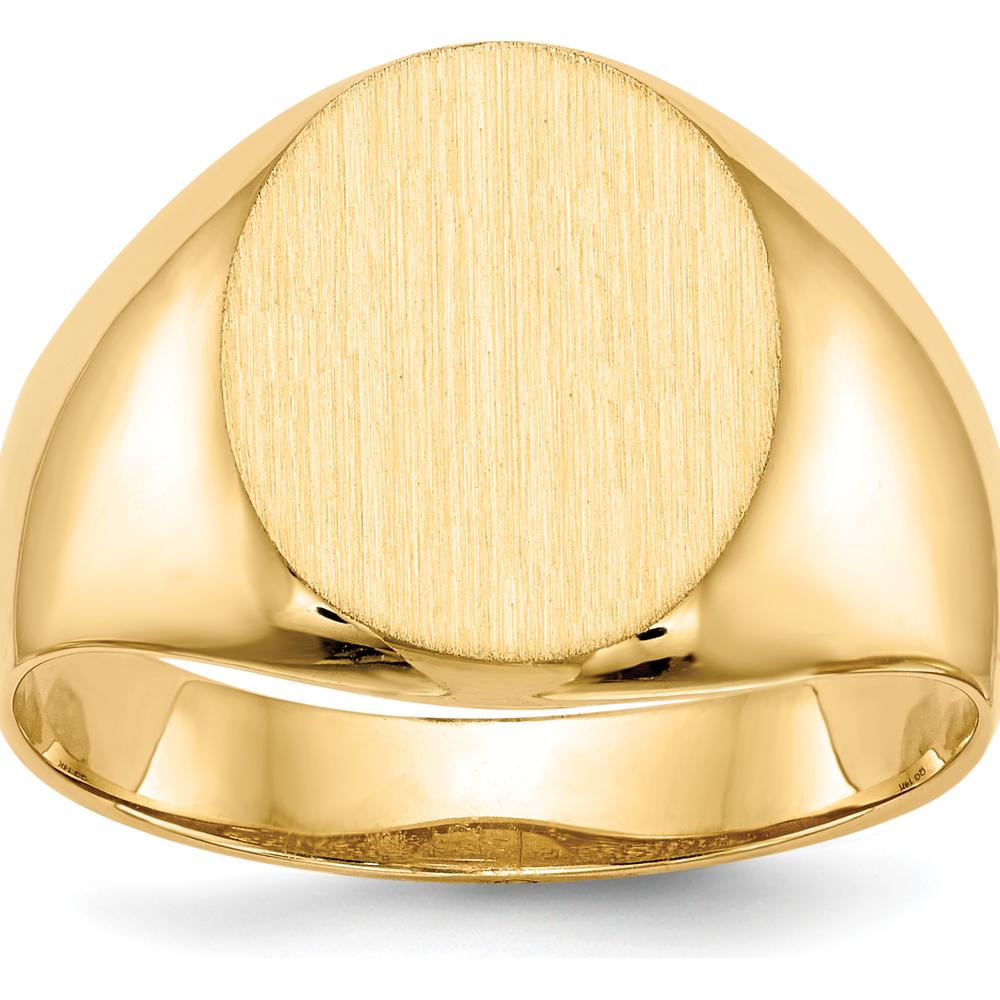 14K Yellow Gold Men's Signet Ring with Satin Finish and Polished Detailing - Engravable, Size 8-12 by 0