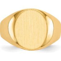 14K Yellow Gold Men's Signet Ring with Satin Finish and Polished Detailing - Engravable, Size 8-12 by 0