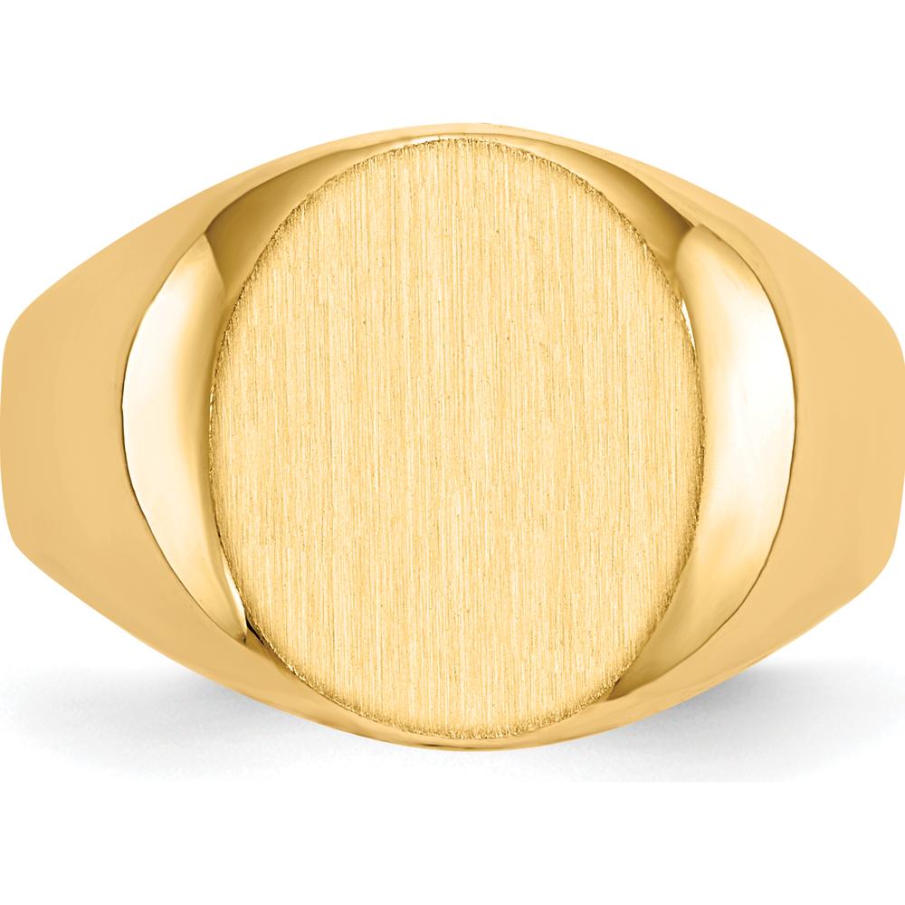 14K Yellow Gold Men's Signet Ring with Satin Finish and Polished Detailing - Engravable, Size 8-12 by 0