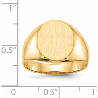 14K Yellow Gold Men's Signet Ring with Satin Finish and Polished Detailing - Engravable, Size 8-12 by 0