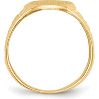 14K Yellow Gold Men's Signet Ring with Satin Finish and Polished Tapered Band - Engravable Oval Top, 11.0x15.0mm by 0