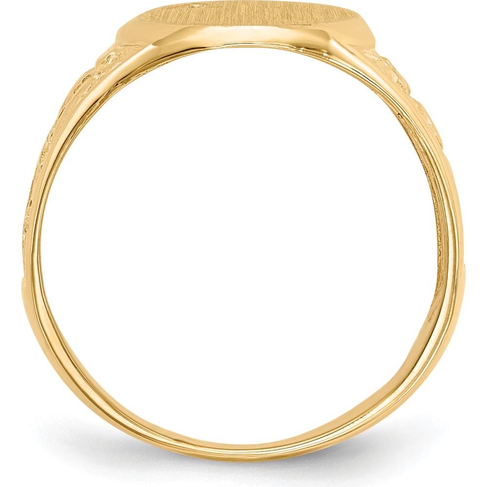 14K Yellow Gold Men's Signet Ring with Satin Finish and Polished Tapered Band - Engravable Oval Top, 11.0x15.0mm by 0