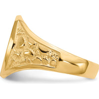 14K Yellow Gold Men's Signet Ring with Satin Finish and Polished Tapered Band - Engravable Oval Top, 11.0x15.0mm by 0