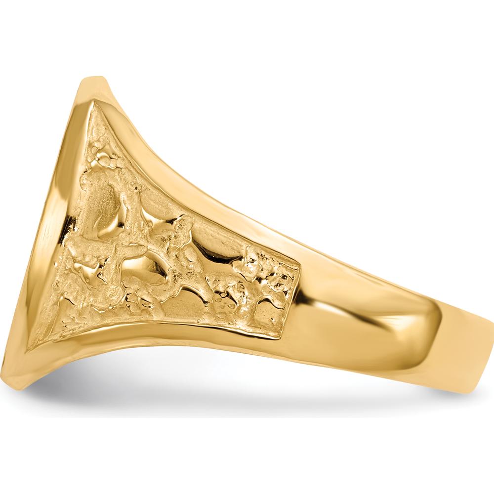 14K Yellow Gold Men's Signet Ring with Satin Finish and Polished Tapered Band - Engravable Oval Top, 11.0x15.0mm by 0