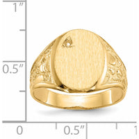 14K Yellow Gold Men's Signet Ring with Satin Finish and Polished Tapered Band - Engravable Oval Top, 11.0x15.0mm by 0