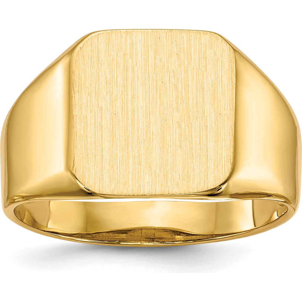 14K Yellow Gold Men's Signet Ring with Satin Finish - Customizable Engraving by 0
