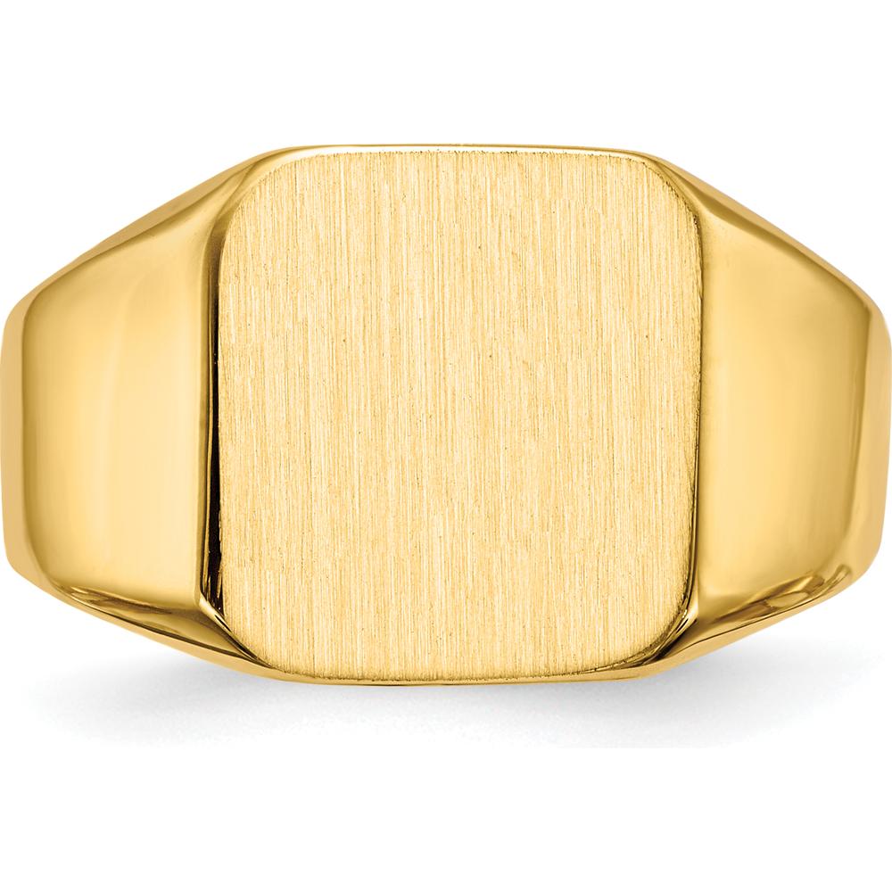 14K Yellow Gold Men's Signet Ring with Satin Finish - Customizable Engraving by 0