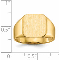 14K Yellow Gold Men's Signet Ring with Satin Finish - Customizable Engraving by 0