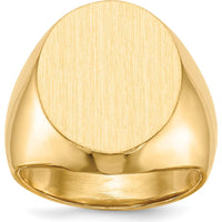 14K Yellow Gold Men's Signet Ring with Satin Finish - Engravable, 16x18.5mm Top, 5-18mm Tapered Band by 0