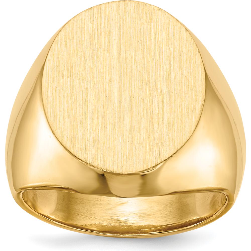 14K Yellow Gold Men's Signet Ring with Satin Finish - Engravable, 16x18.5mm Top, 5-18mm Tapered Band by 0