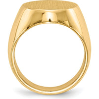 14K Yellow Gold Men's Signet Ring with Satin Finish - Engravable, 16x18.5mm Top, 5-18mm Tapered Band by 0