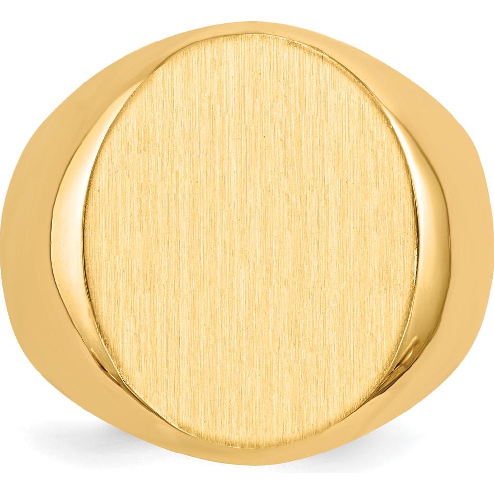 14K Yellow Gold Men's Signet Ring with Satin Finish - Engravable, 16x18.5mm Top, 5-18mm Tapered Band by 0