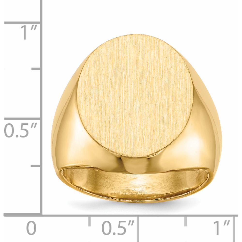 14K Yellow Gold Men's Signet Ring with Satin Finish - Engravable, 16x18.5mm Top, 5-18mm Tapered Band by 0