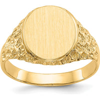 14K Yellow Gold Men's Signet Ring with Satin Finish - Engravable and Customizable by 0