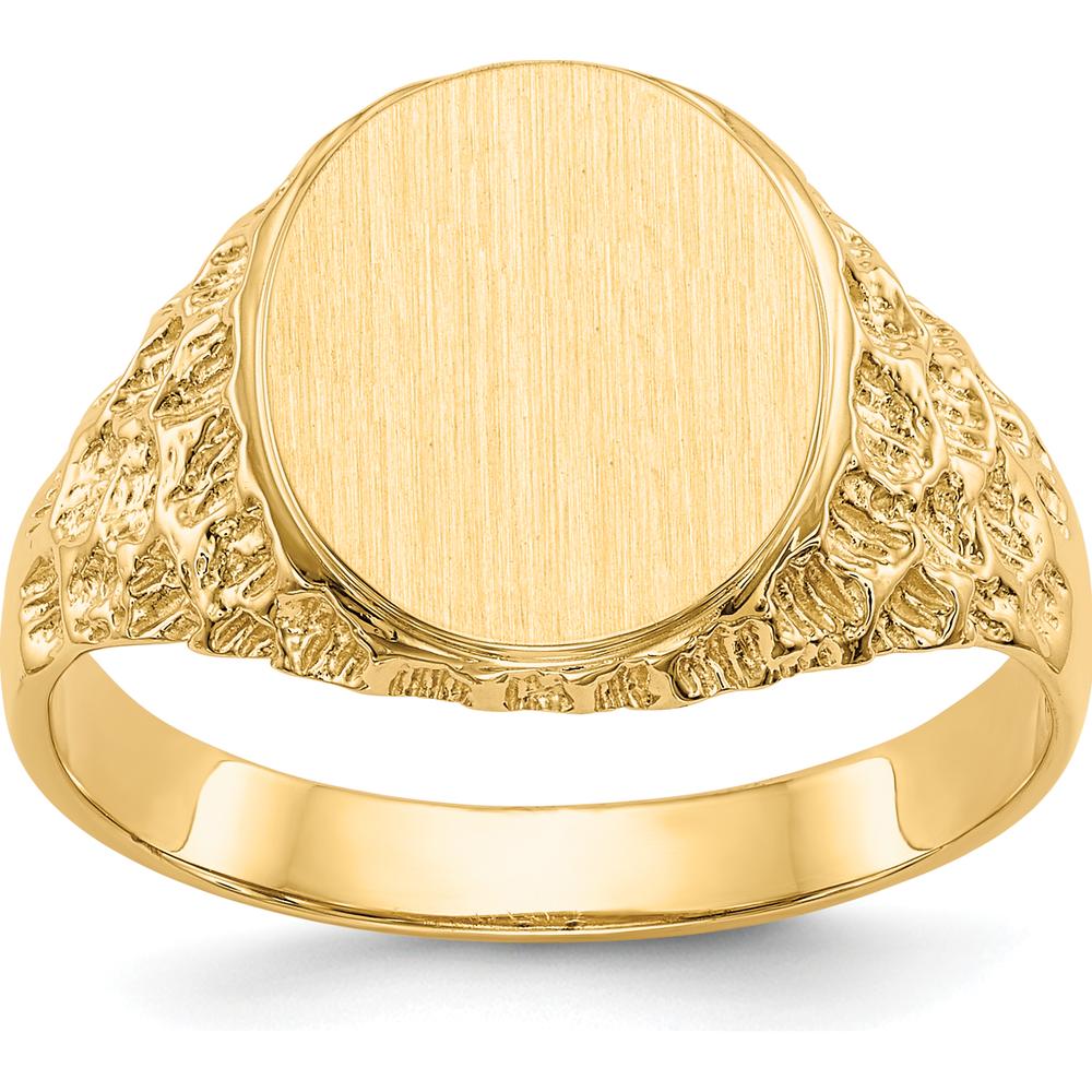 14K Yellow Gold Men's Signet Ring with Satin Finish - Engravable and Customizable by 0