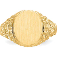 14K Yellow Gold Men's Signet Ring with Satin Finish - Engravable and Customizable by 0