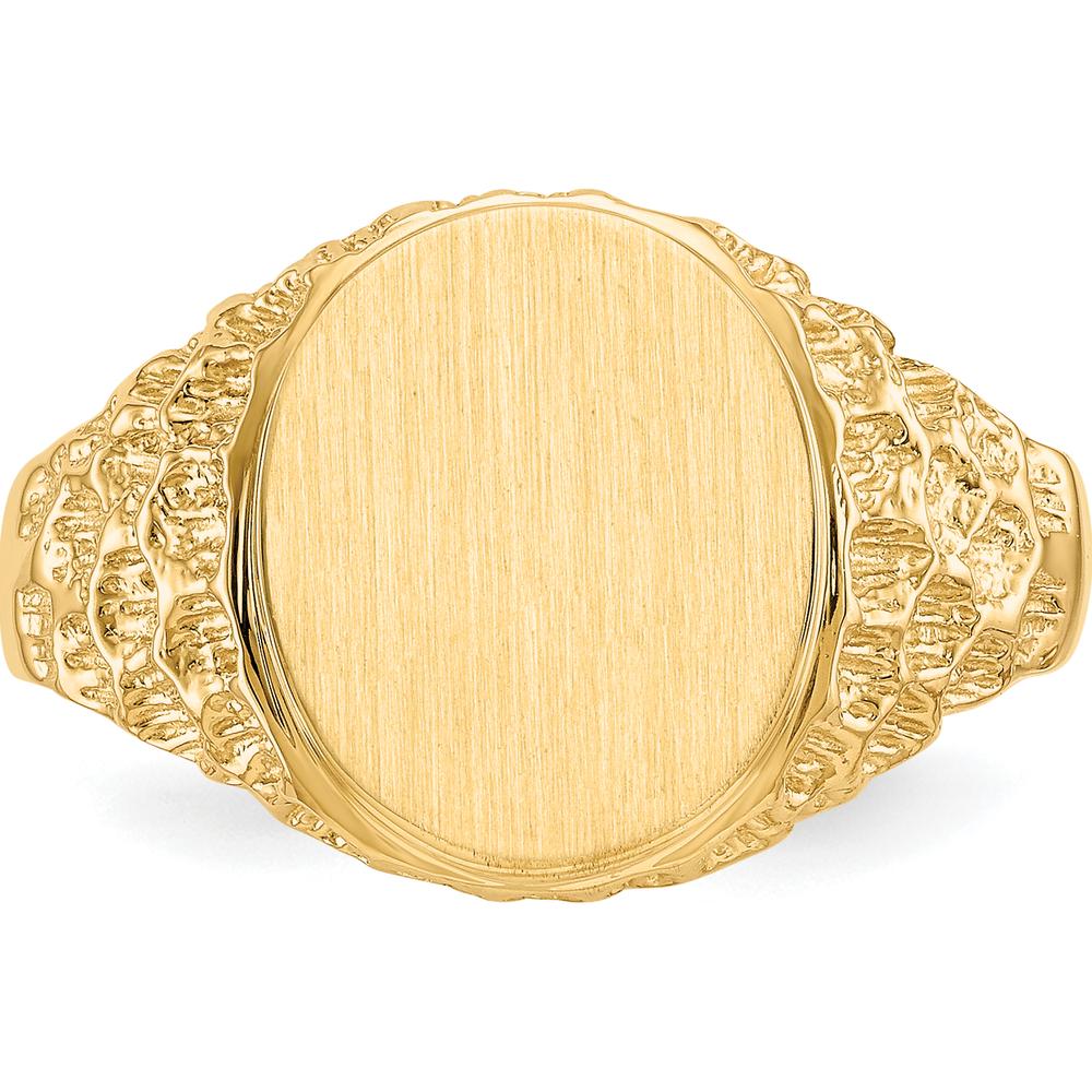 14K Yellow Gold Men's Signet Ring with Satin Finish - Engravable and Customizable by 0