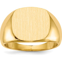 14K Yellow Gold Men's Signet Ring with Satin Finish - Size 8 to 12 by 0