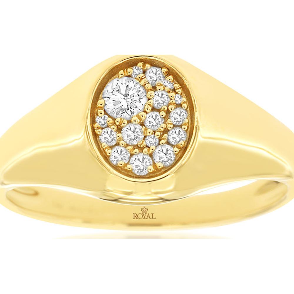 14K Yellow Gold Men's Signet Style Ring with Round Diamond Cluster Setting - 0.28 Total Carat Weight - Royal Jewelry