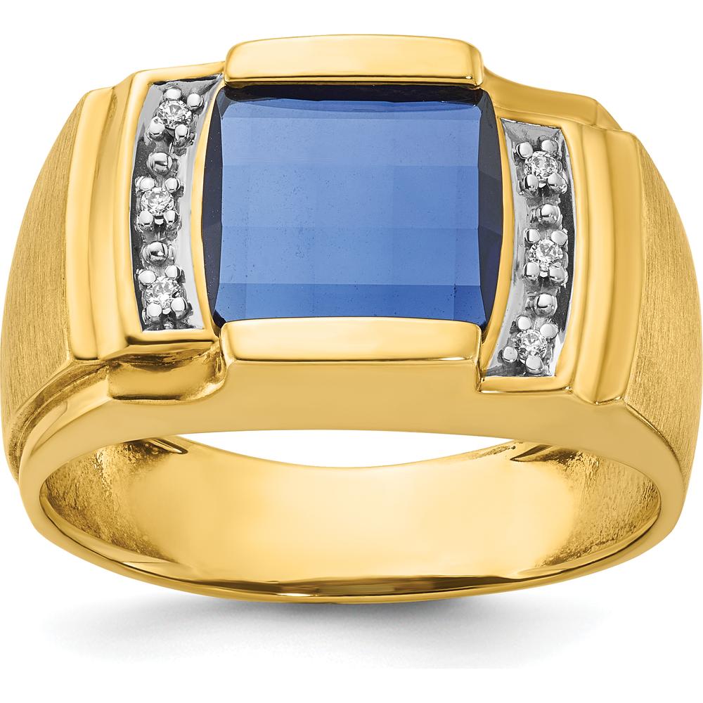 14K Yellow Gold Men's Square-Cut Sapphire and Diamond Ring with 6 Diamonds by IBGoodman