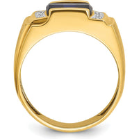 14K Yellow Gold Men's Square-Cut Sapphire and Diamond Ring with 6 Diamonds by IBGoodman